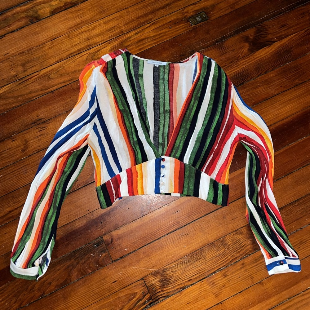Local boutique stripe low cut cropped blouse